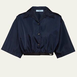 Prada Re-Nylon Crop Blue Collared Top